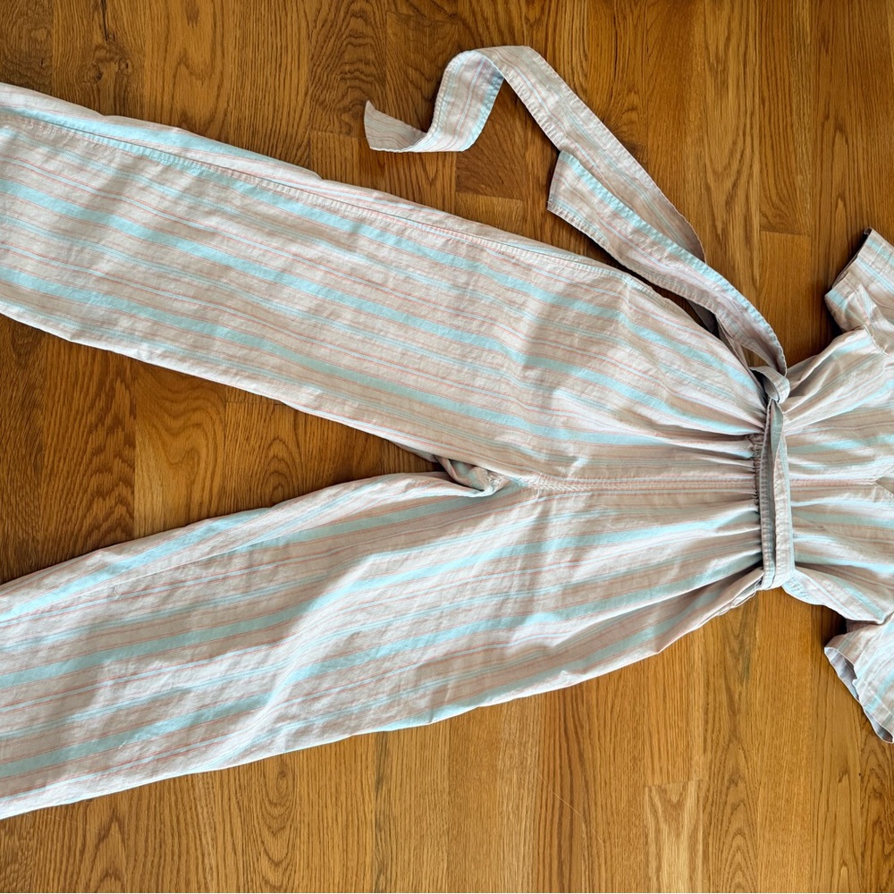 Madewell Striped Linen-Blend Jumpsuit in Light Pink, Blue and Cream